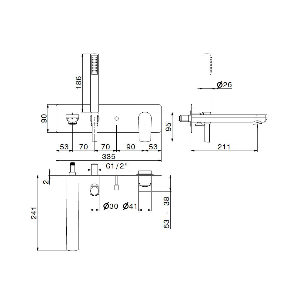  Vòi bồn tắm gắn tường bằng đồng Haka - 72071E 