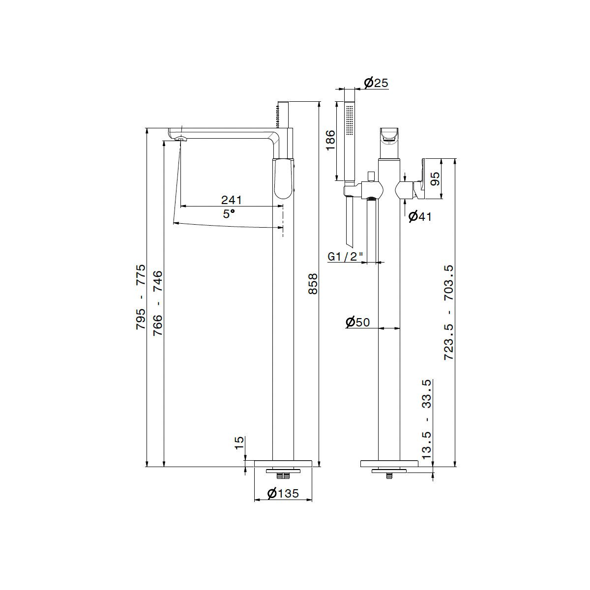  Vòi bồn tắm gắn sàn bằng đồng Haka - 72084E 