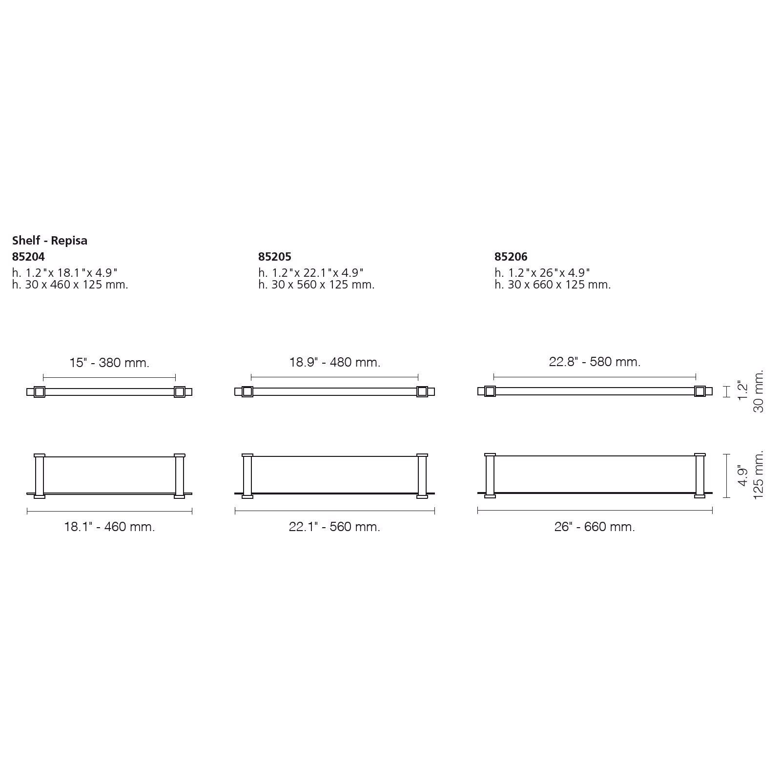  Kệ kính treo tường phòng tắm 560mm Gaudi Square - 85205 