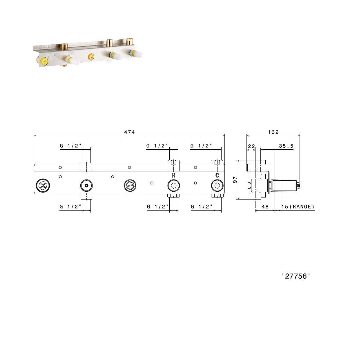  Vòi bồn tắm năm lỗ gắn tường bằng đồng Blink Chic - 71173E 