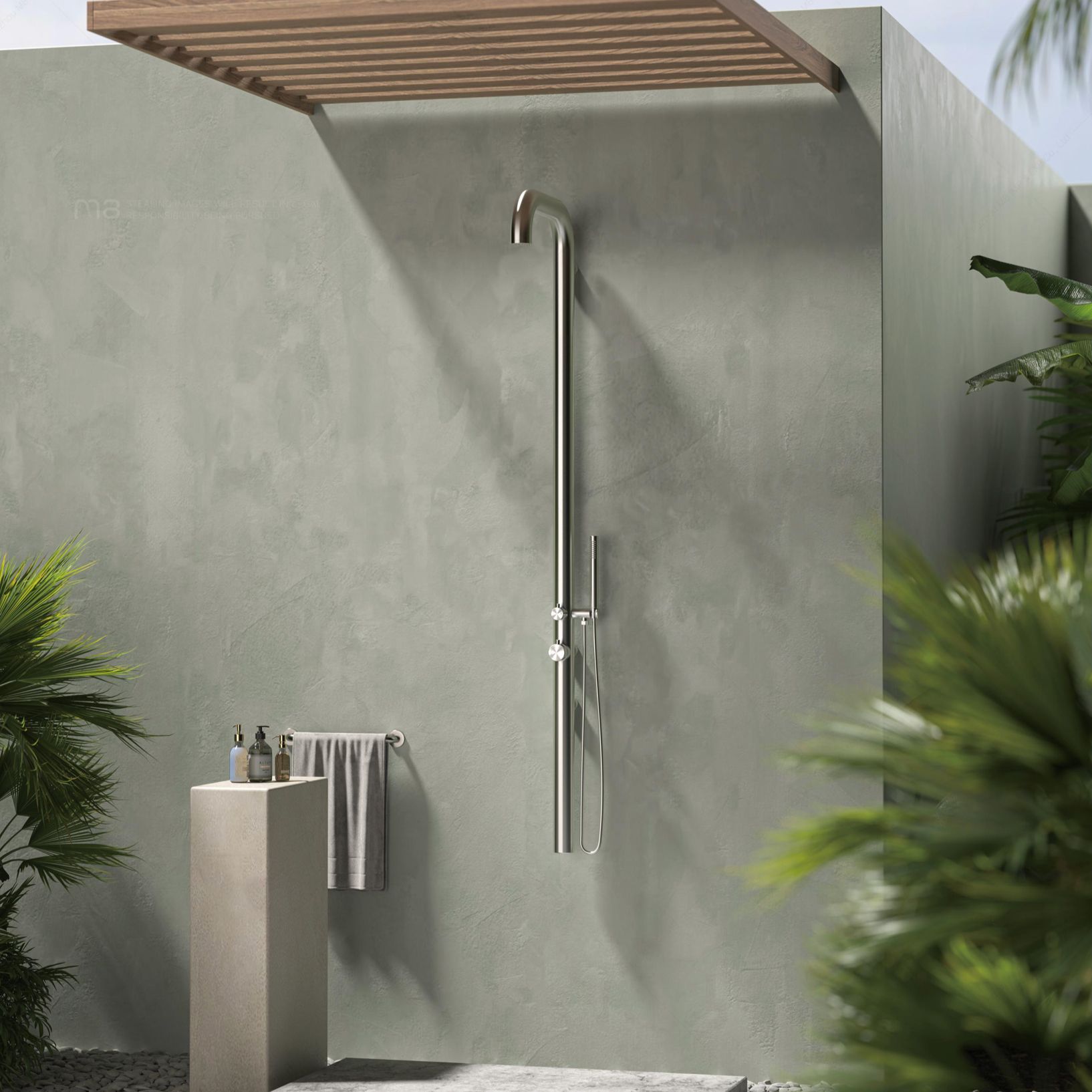Sen cây ngoài trời gắn tường có vòi sen cầm tay bằng stainless steel 316L - A1010MS
