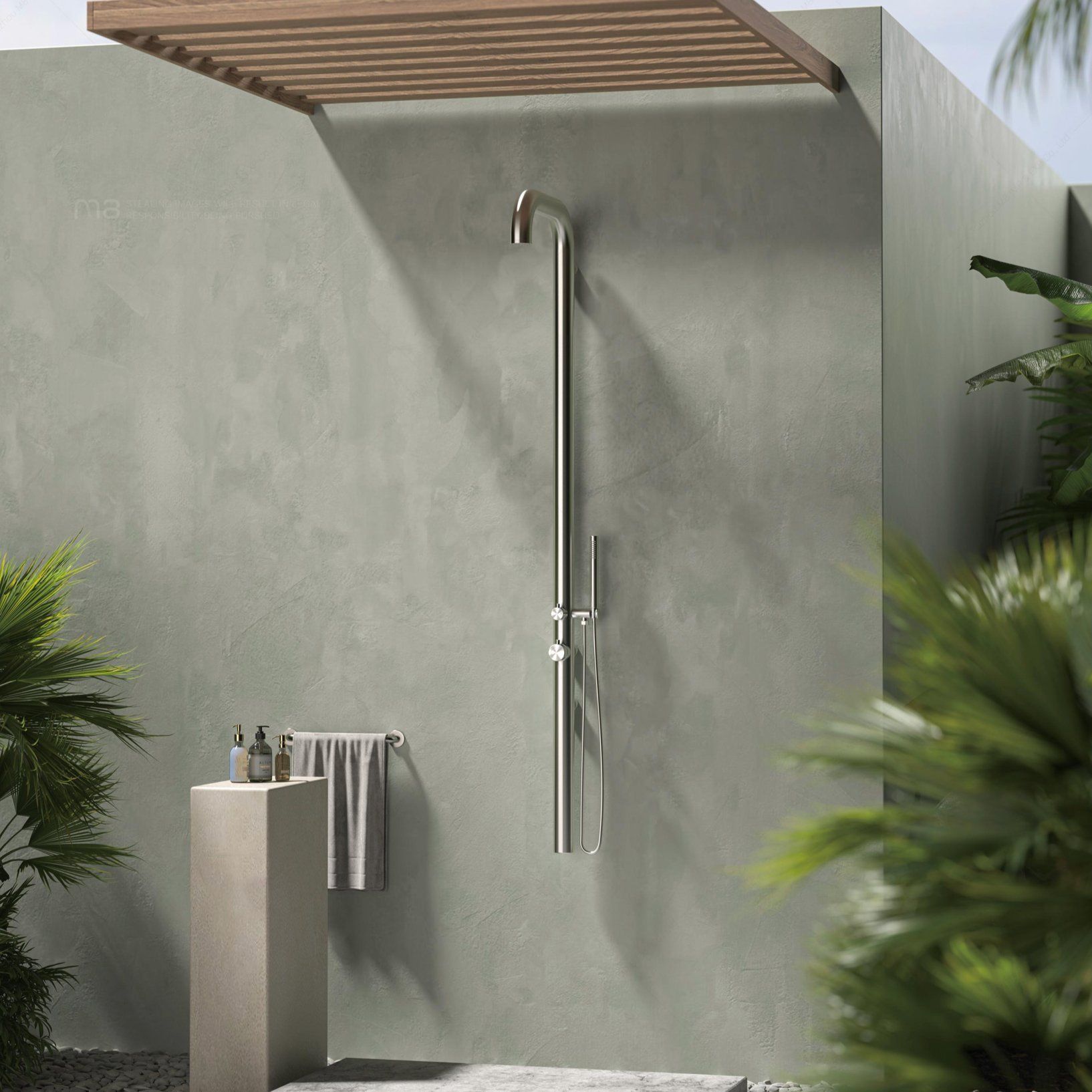 Sen cây ngoài trời gắn tường có vòi sen cầm tay bằng stainless steel 316L - A1010MB