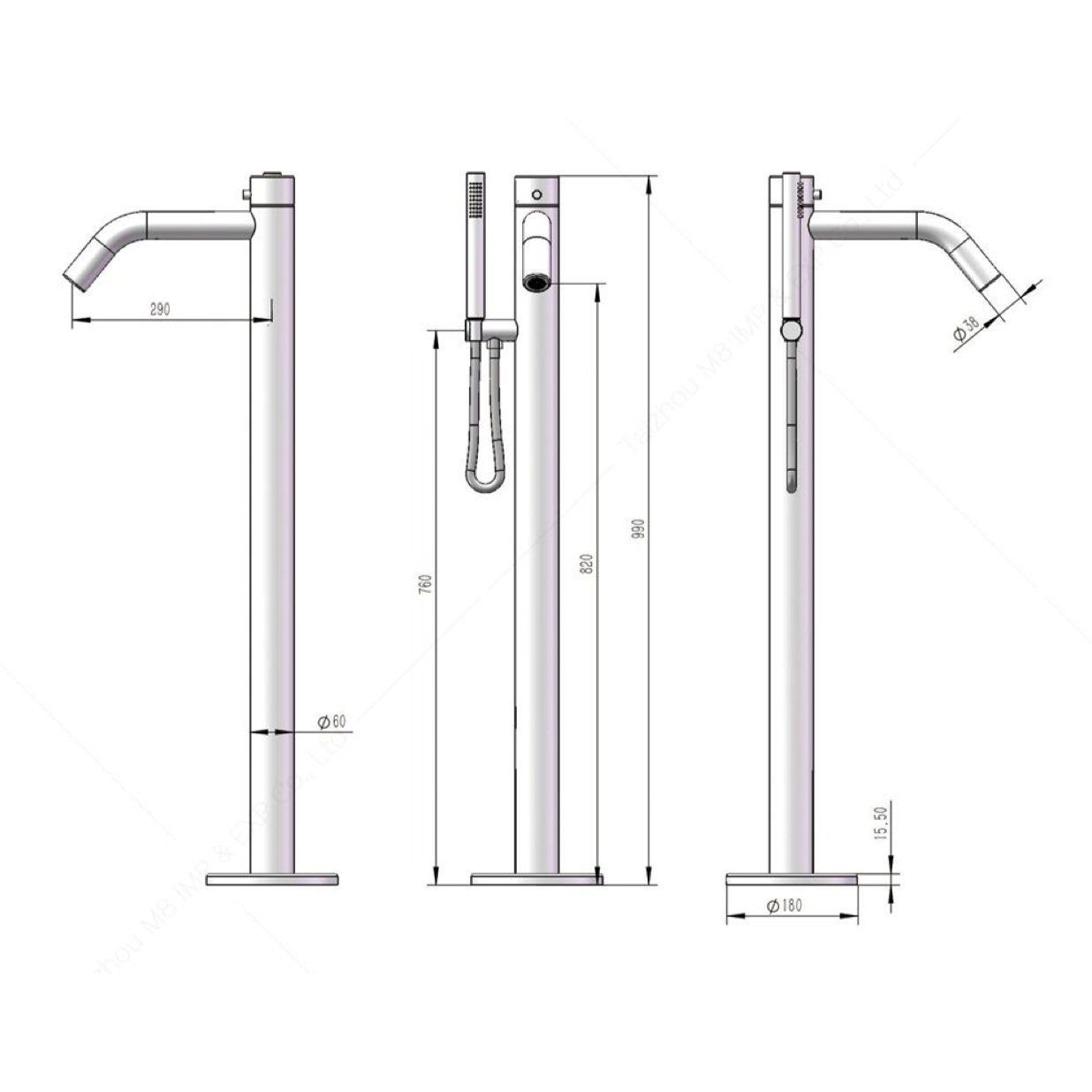 Vòi bồn tắm với sen cầm tay bằng stainless steel 316L - A1011-MB