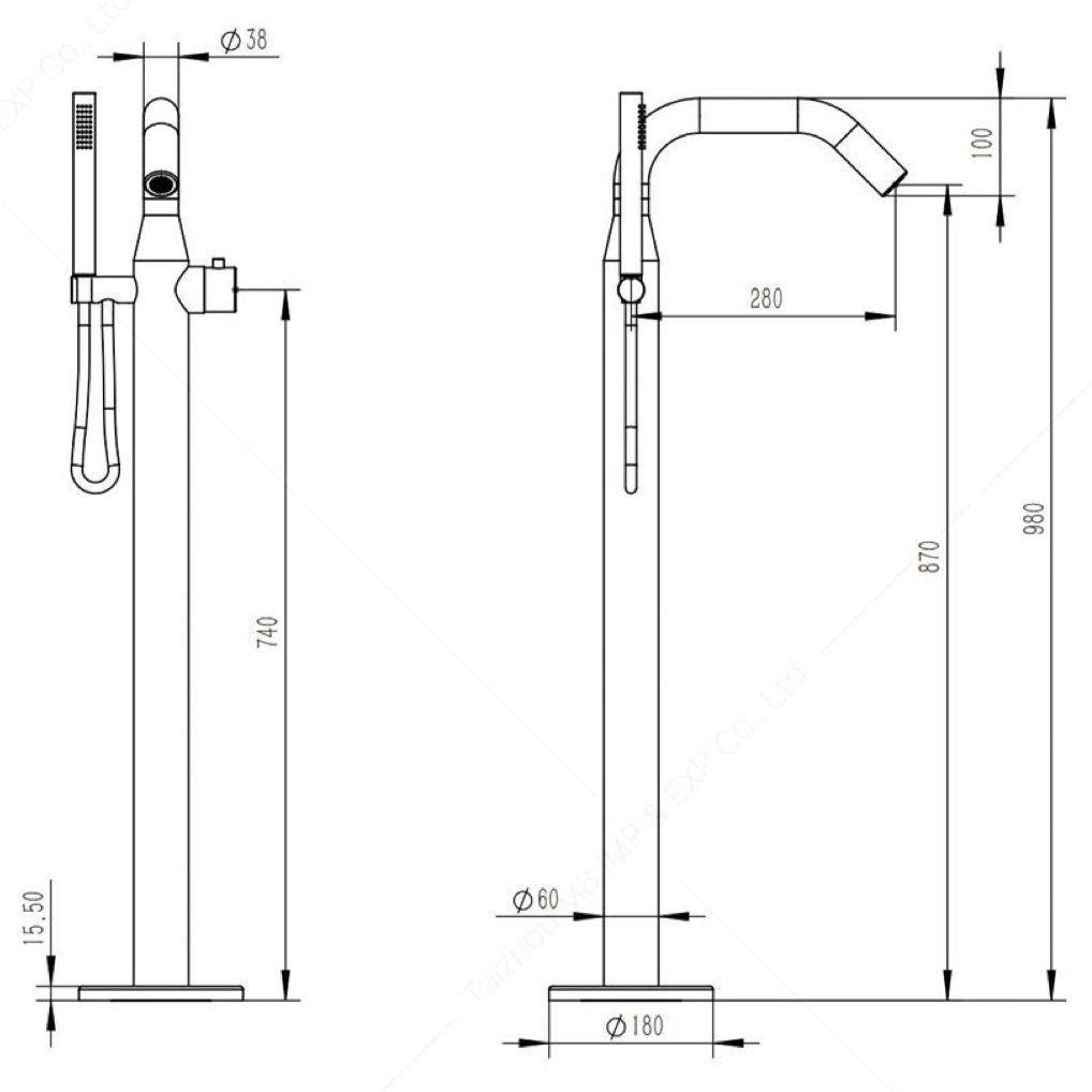 Vòi bồn tắm với sen cầm tay bằng stainless steel 316L - A1012-MB