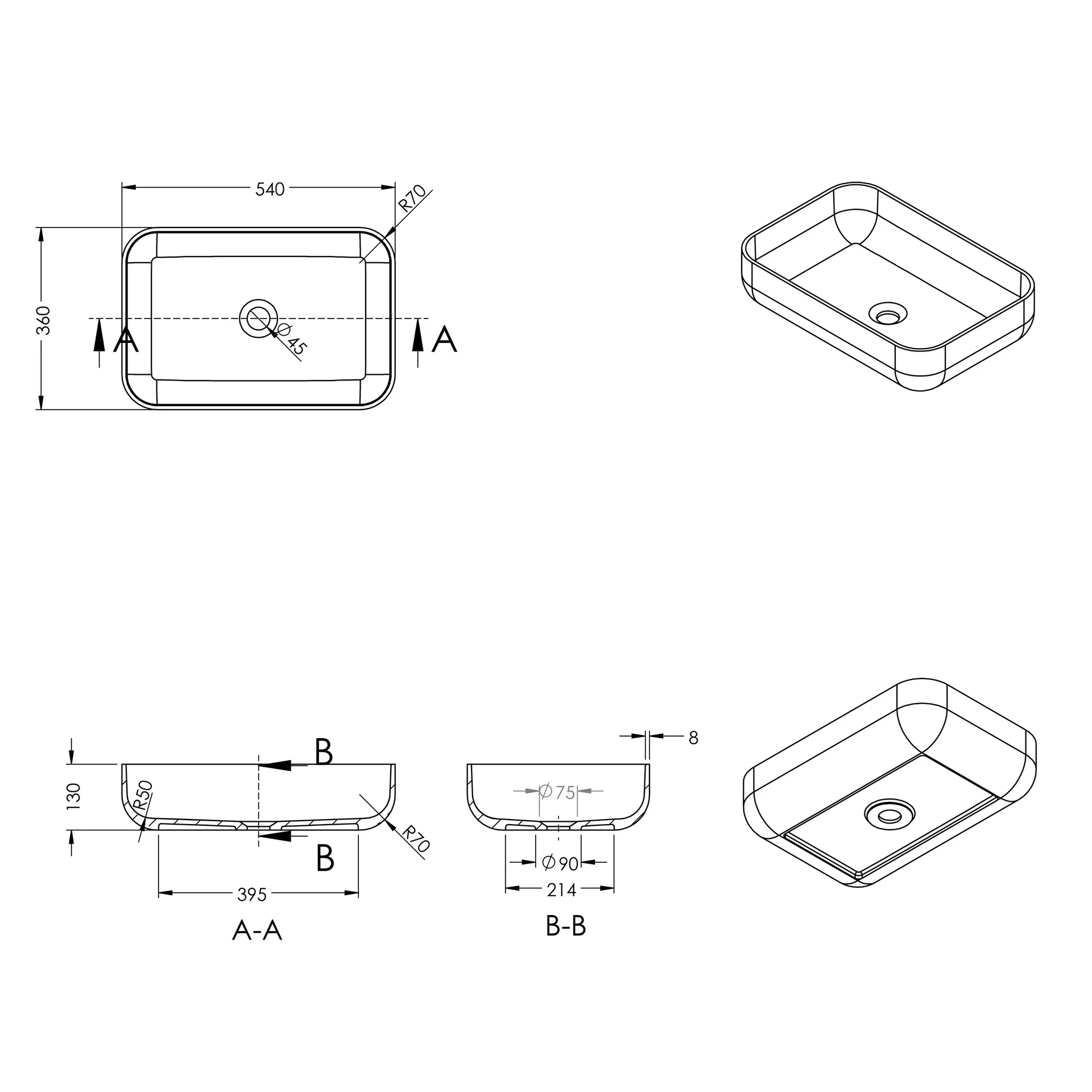 Chậu lavabo để bàn mineral cast - BB13510