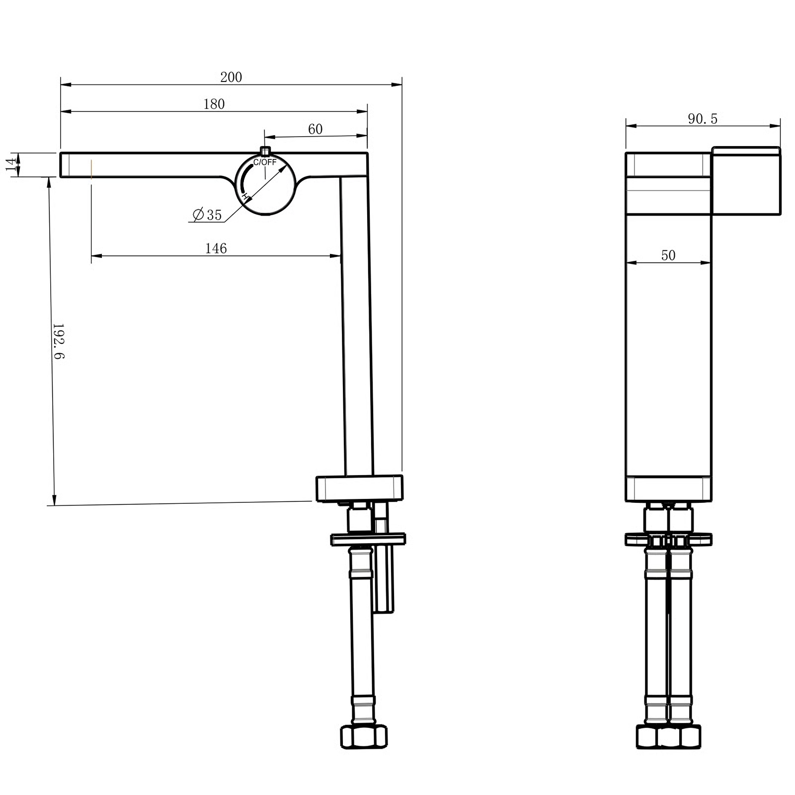 Vòi chậu lavabo cao 206mm bằng đồng XELU