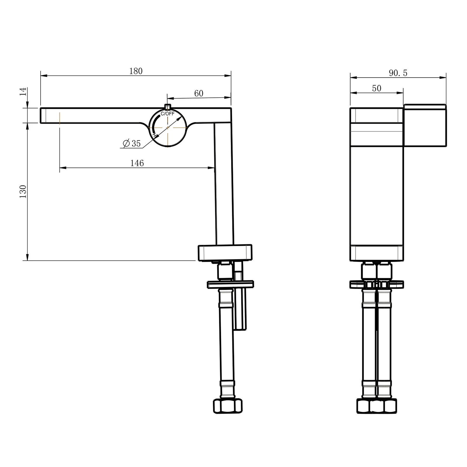 Vòi chậu lavabo cao 144mm bằng đồng XELU