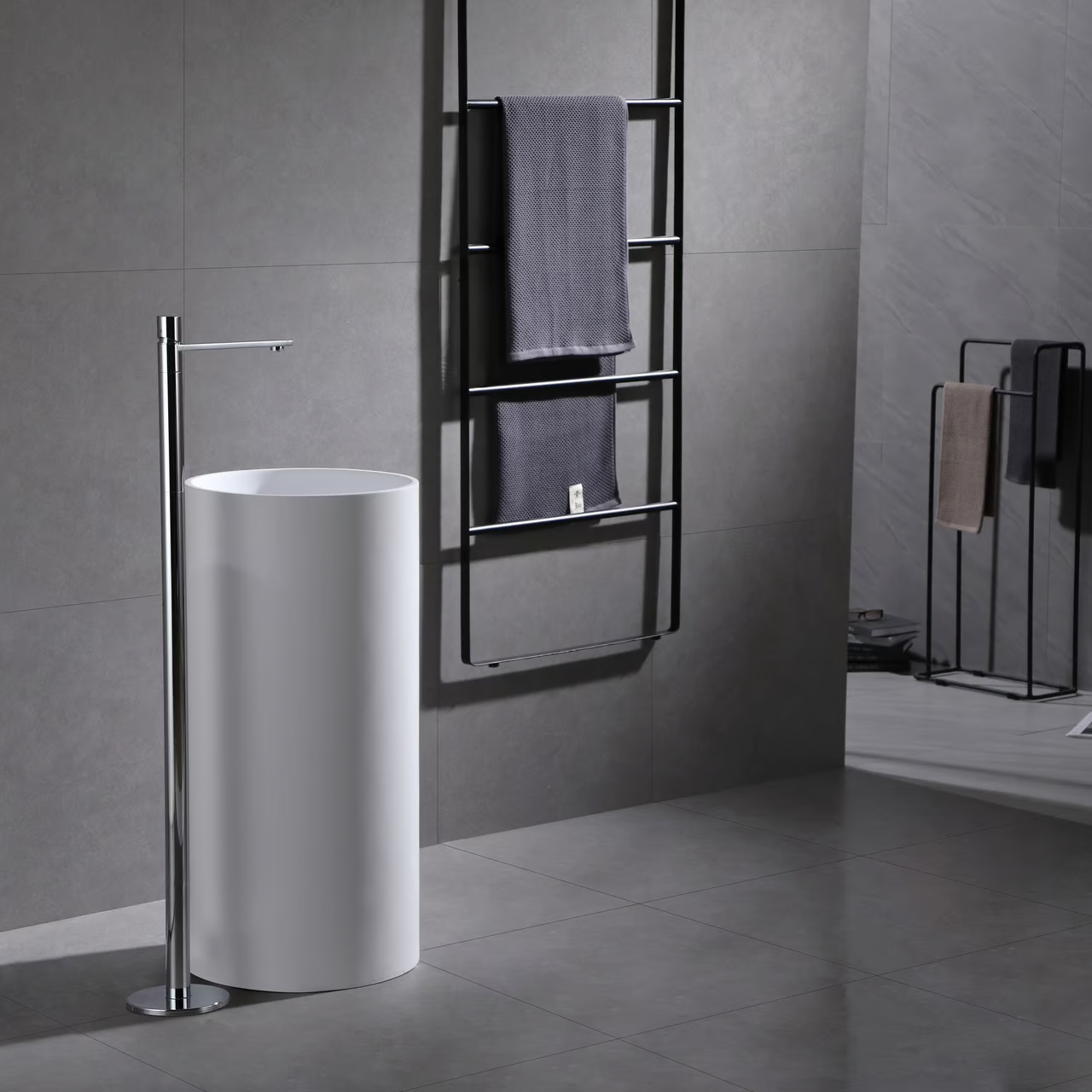 Vòi chậu lavabo chân dài gắn sàn bằng đồng XELU