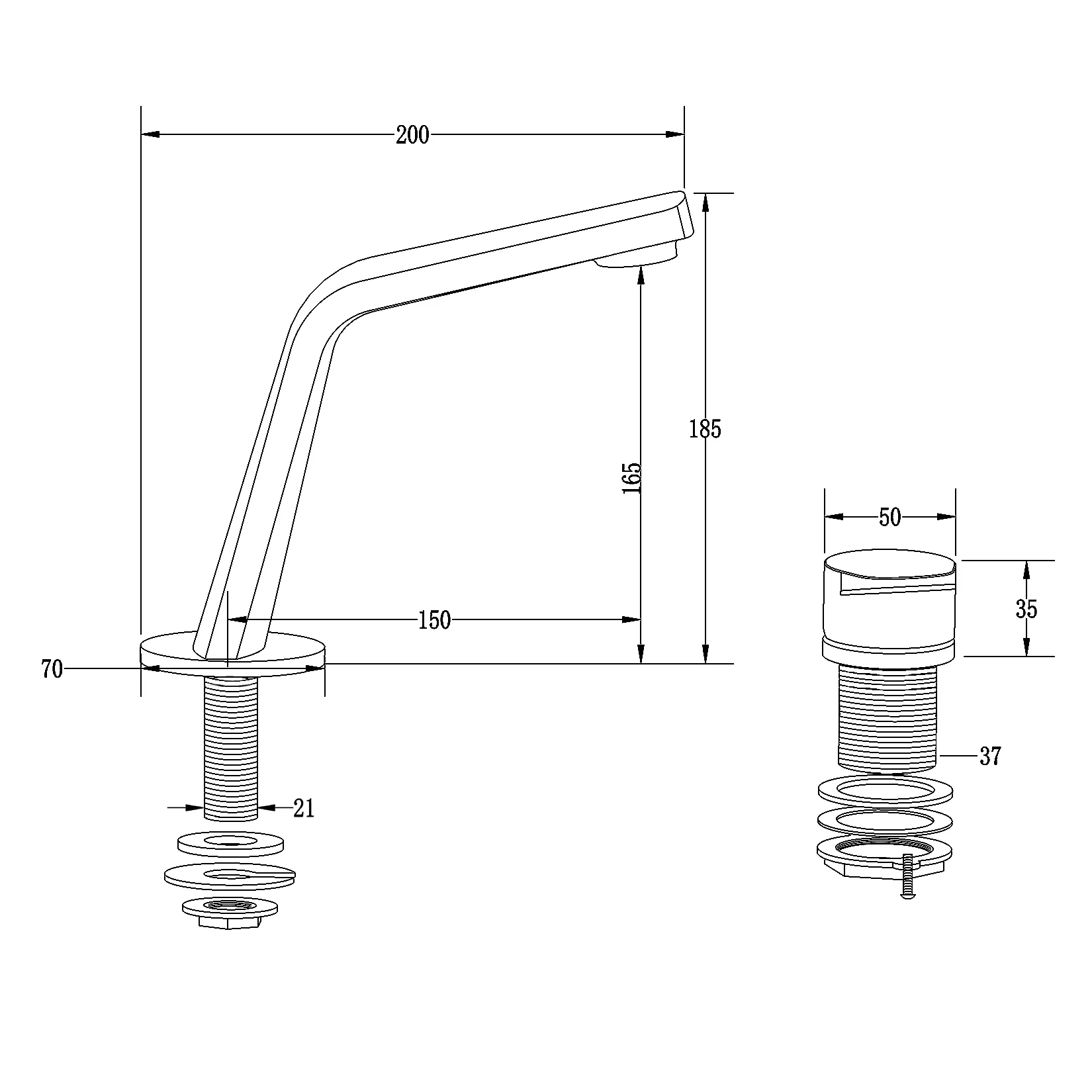 Vòi chậu lavabo 2 lỗ cao 185mm bằng đồng XELU