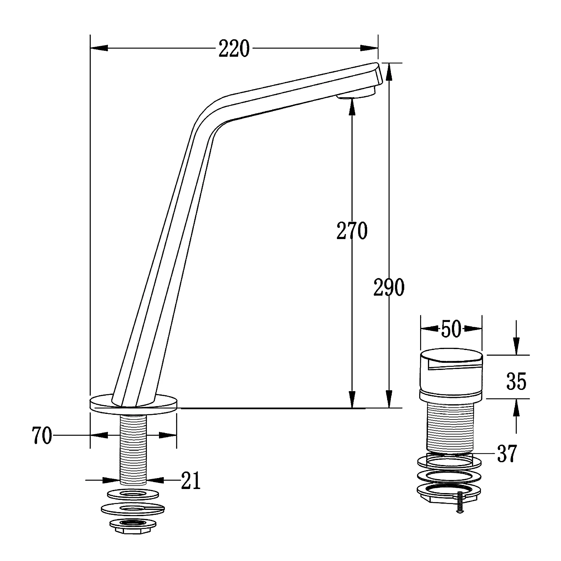 Vòi chậu lavabo 2 lỗ cao 290mm bằng đồng XELU