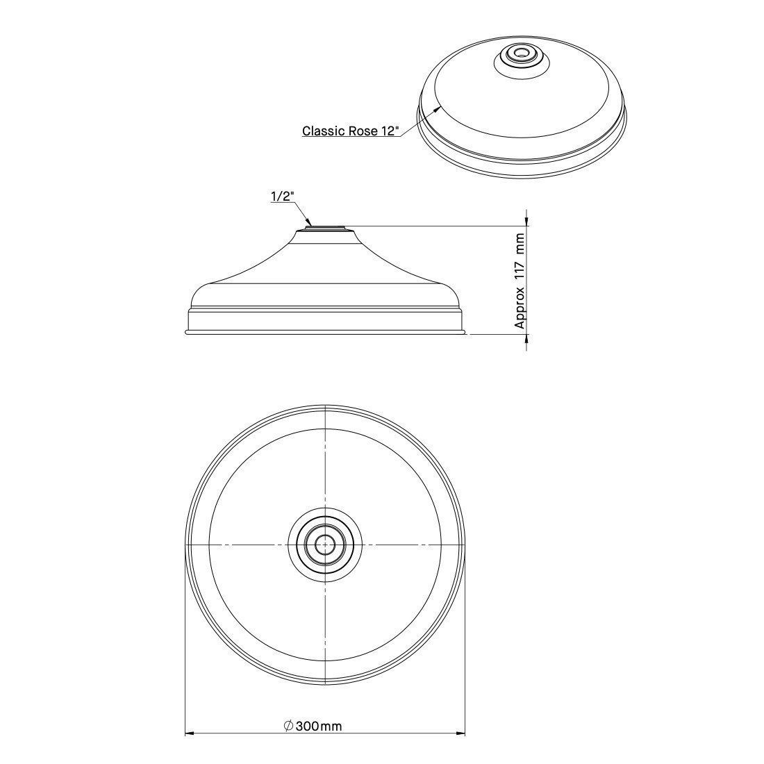  Vòi sen âm tường điều chỉnh nhiệt độ cổ điển bằng đồng, bát sen Ø300mm Drumbex - Wall Ceiling 