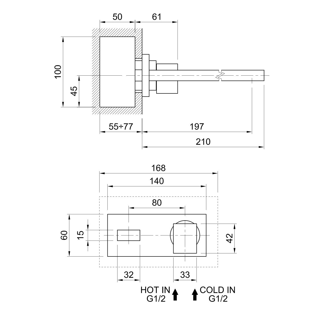  Vòi chậu rửa mặt gắn tường 200mm bằng đồng Boy - BOY7538ULSS 