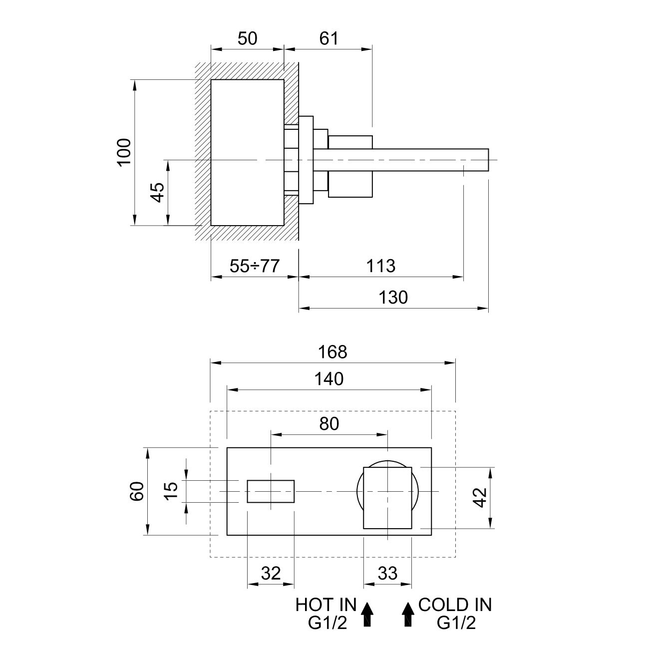  Vòi chậu rửa mặt gắn tường 120mm bằng đồng Boy - BOY7538USS 