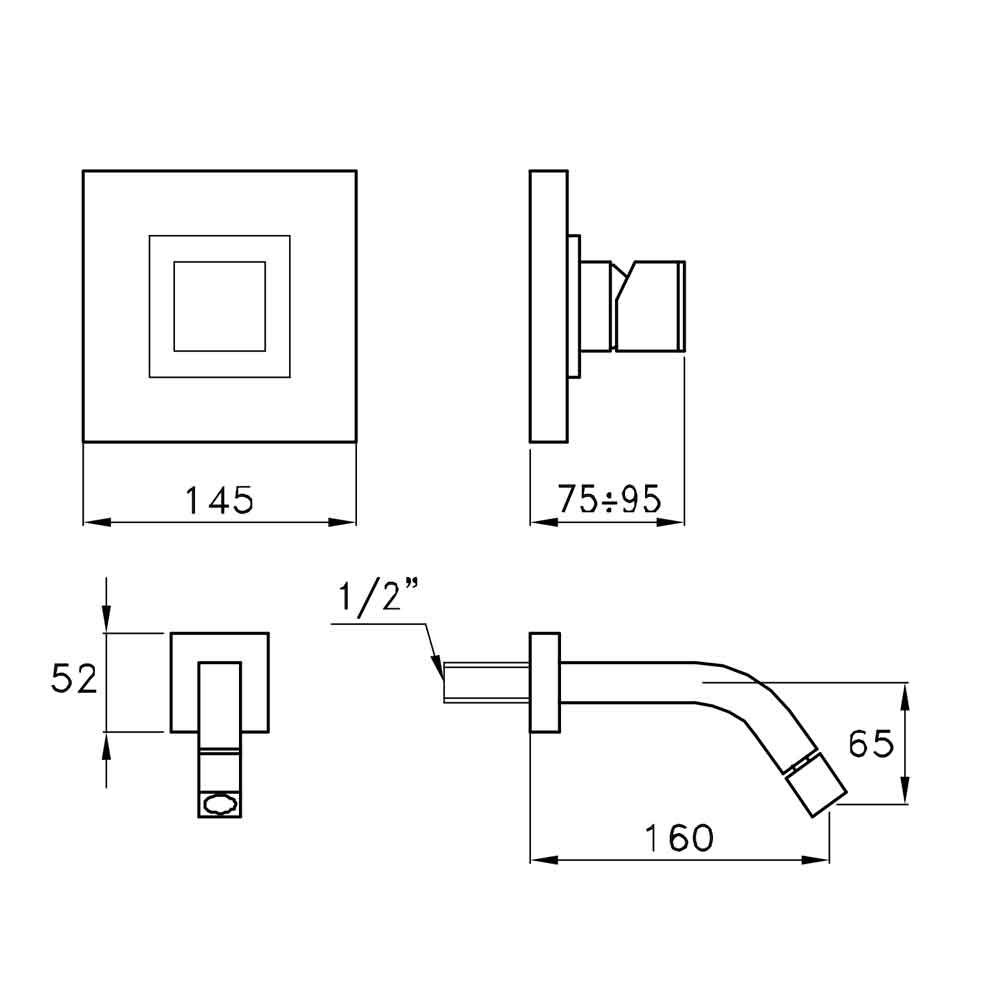 Vòi chậu lavabo gắn tường bằng đồng Bamboo Quadro - 3868MC