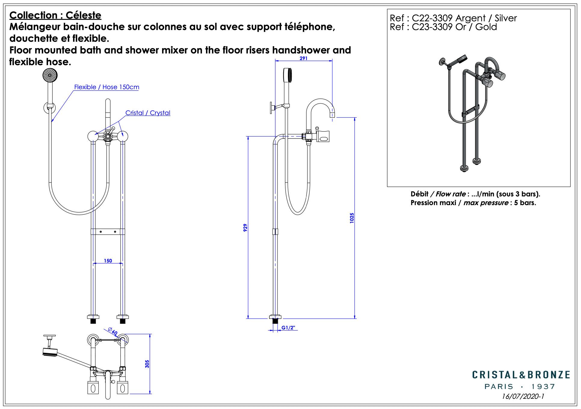  Vòi bồn tắm Céleste Silver bằng đồng - 3309 