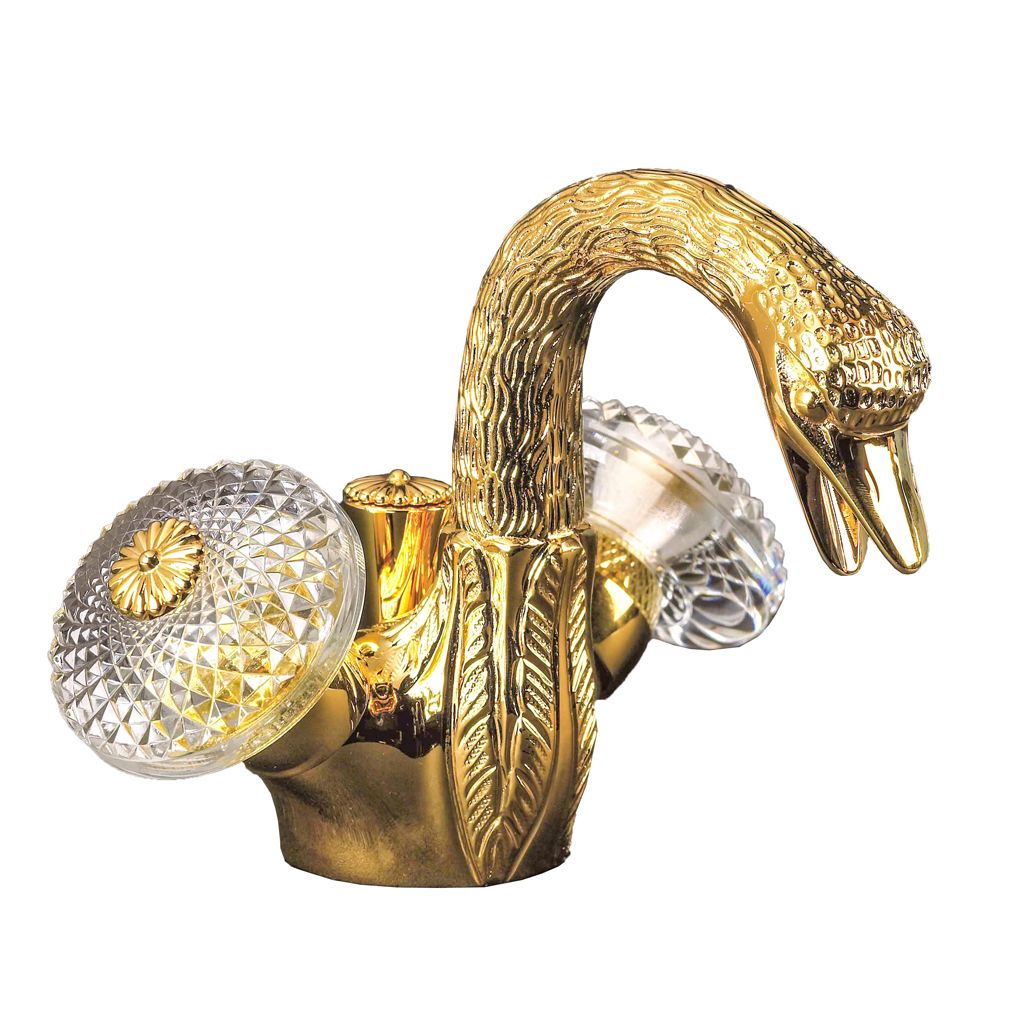 Vòi chậu rửa mặt cổ điển Cygne Ailé polished gold bằng đồng
