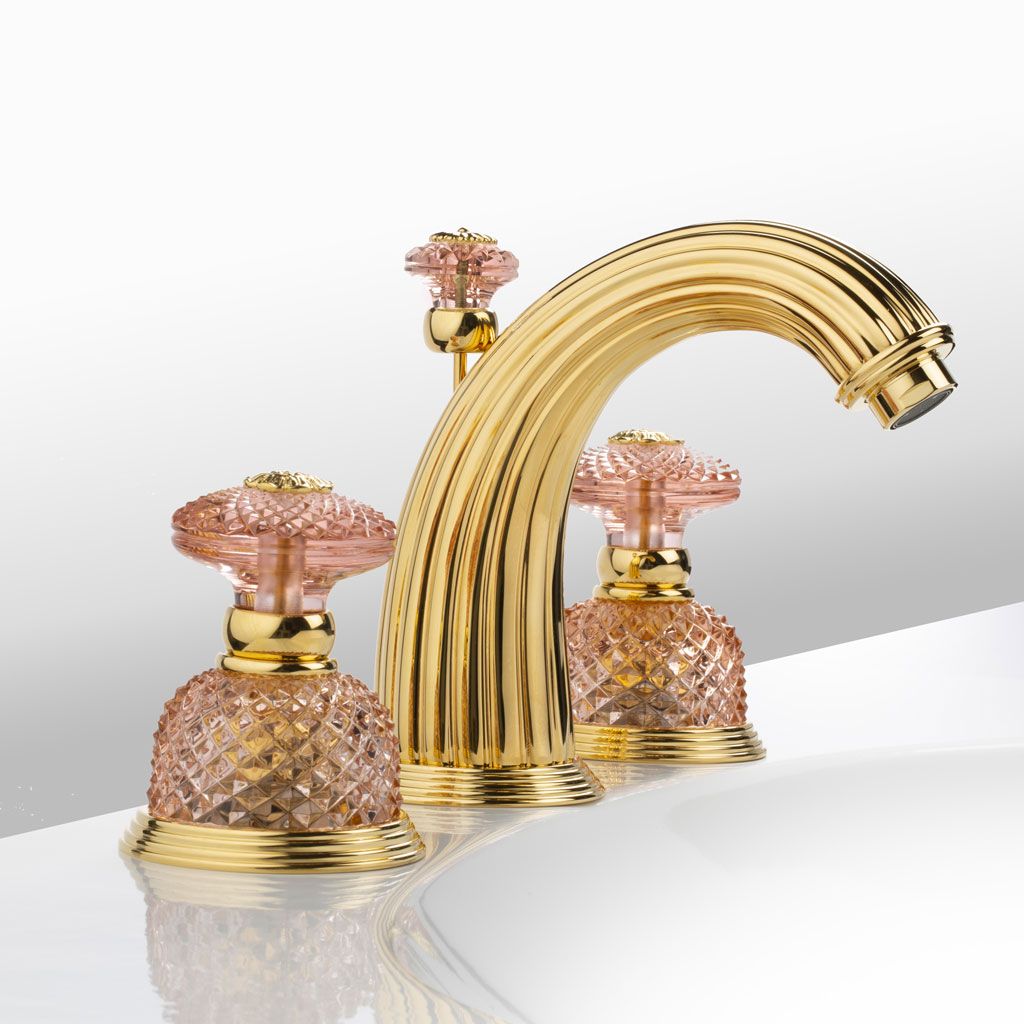  Vòi chậu rửa mặt cổ điển Dôme Diamant Pink Crystal polished gold 