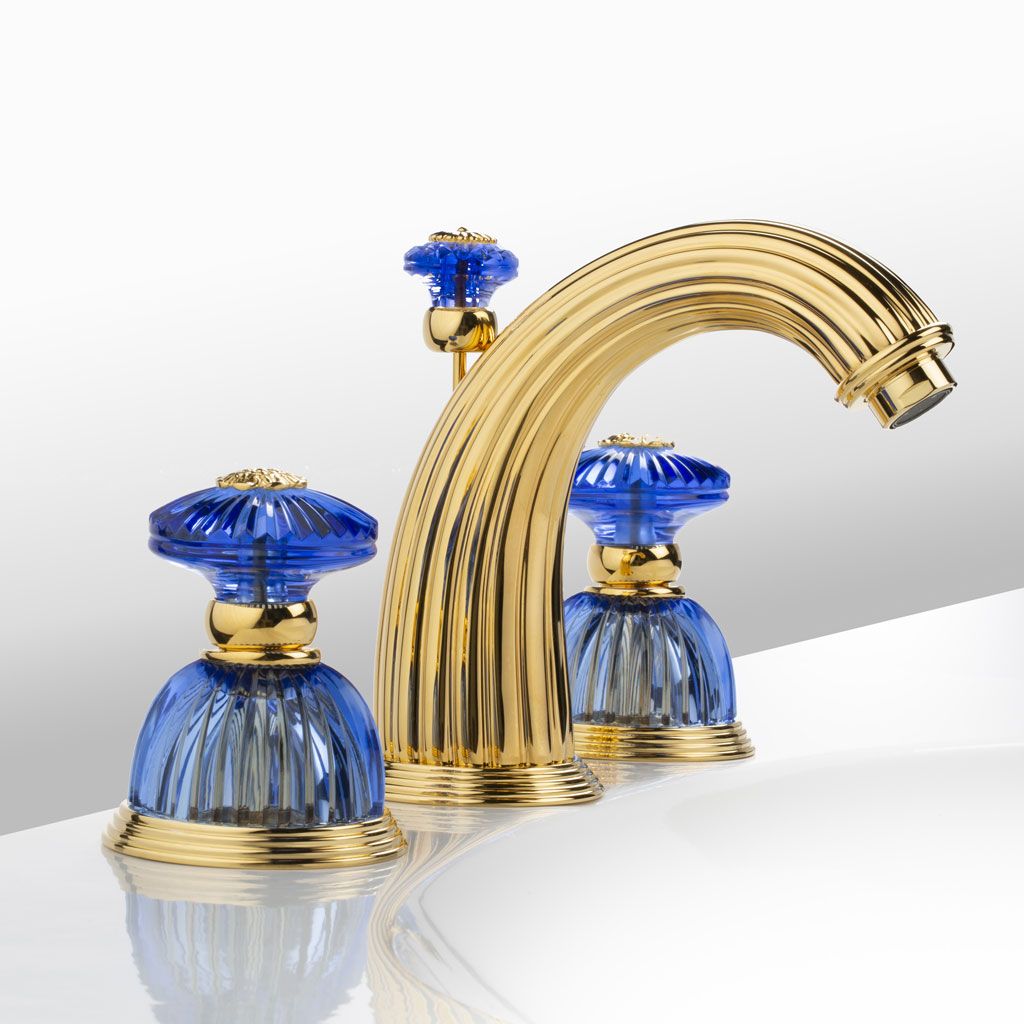  Vòi chậu rửa mặt cổ điển Dôme Cannelé Blue Crystal polished gold 