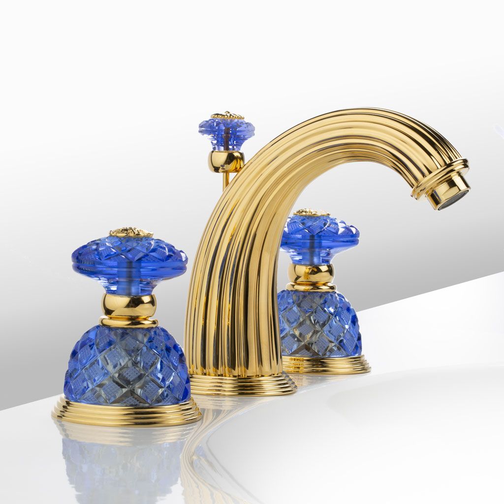  Vòi chậu rửa mặt cổ điển Dôme Losange Blue Crystal polished gold 