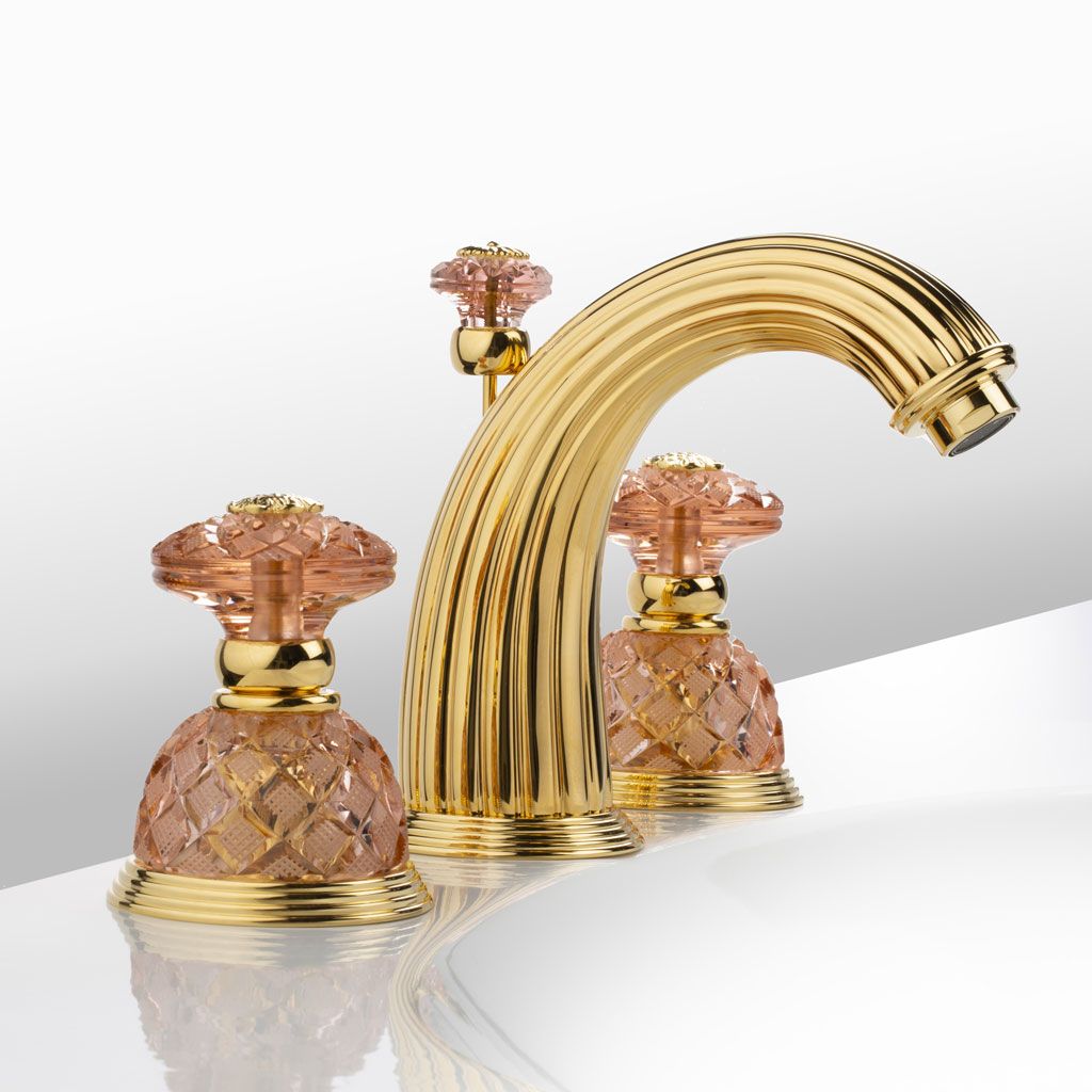  Vòi chậu rửa mặt cổ điển Dôme Losange Pink Crystal polished gold 
