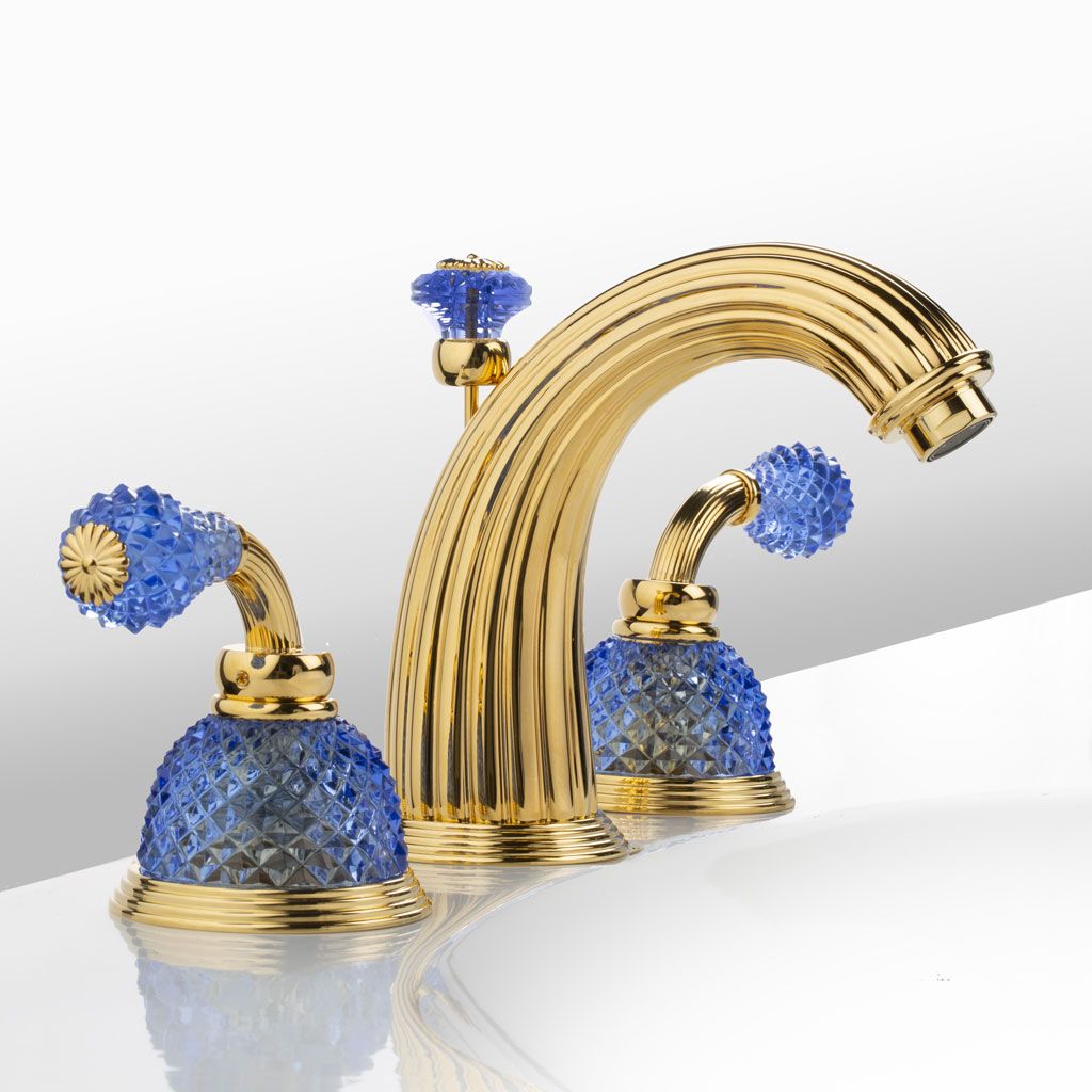  Vòi chậu rửa mặt cổ điển Dôme Manettes Diamant Blue Crystal polished gold 