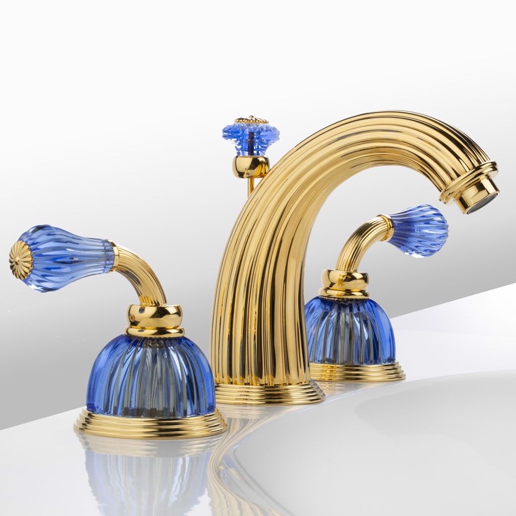  Vòi chậu rửa mặt cổ điển Dôme Manettes Cannelé Blue Crystal bằng đồng - 1301 