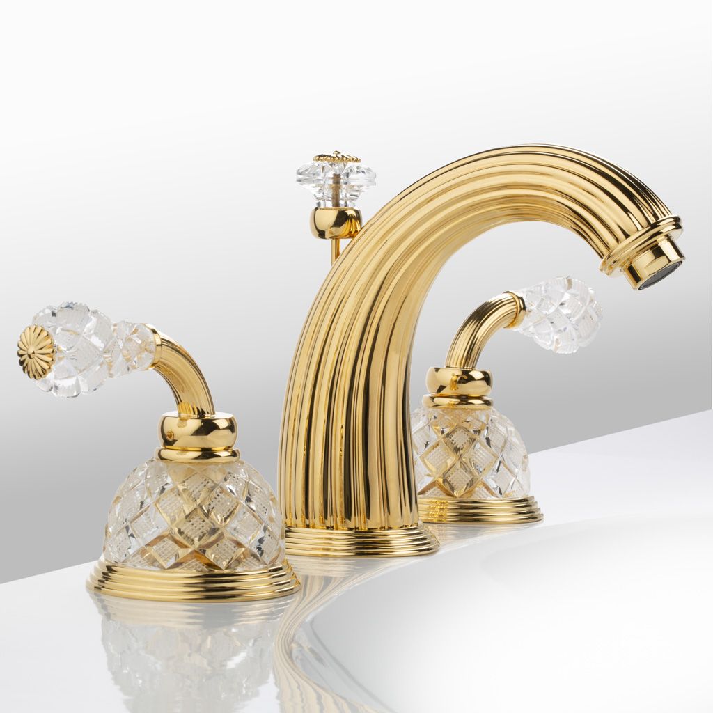  Vòi chậu rửa mặt cổ điển Dôme Manettes Losange Clear Crystal polished gold 