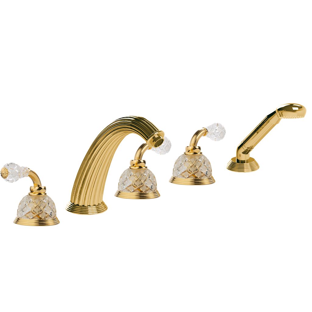  Vòi bồn tắm năm lỗ cổ điển Dôme Manettes Losange Clear Crystal polished gold 