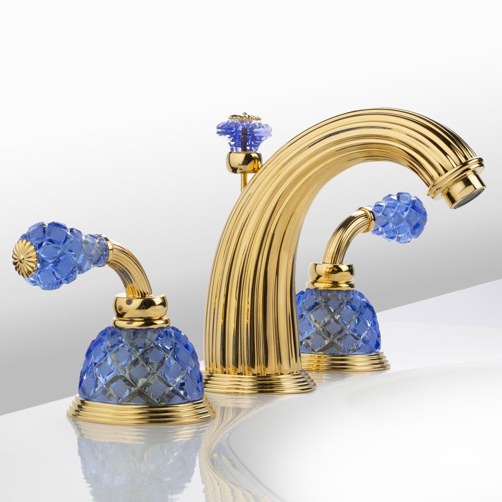  Vòi chậu rửa mặt cổ điển Dôme Manettes Losange Blue Crystal polished gold 
