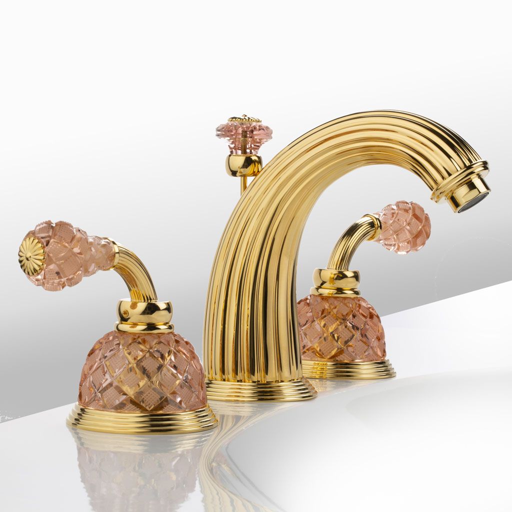  Vòi chậu rửa mặt cổ điển Dôme Manettes Losange Pink Crystal polished gold 