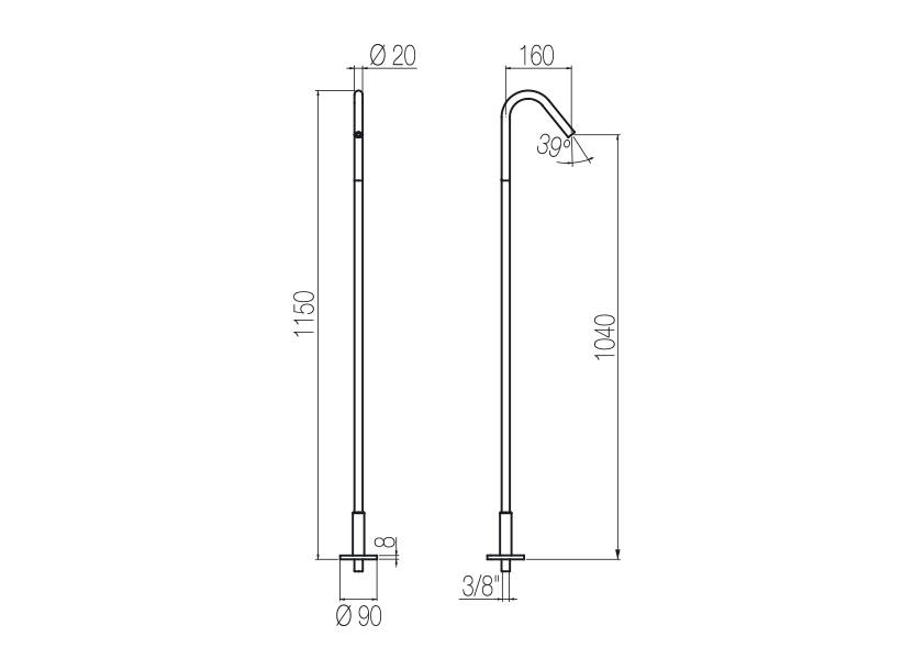  Vòi chậu lavabo chân dài gắn sàn bằng stainless steel Mirò - CHP1 