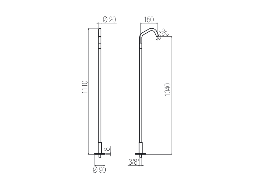  Vòi chậu lavabo chân dài gắn sàn bằng stainless steel Toox - CHP90 