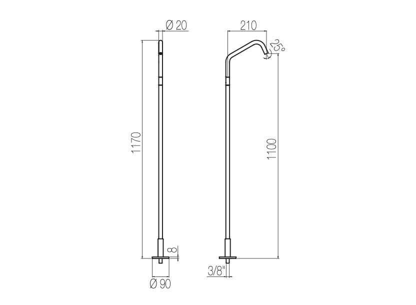  Vòi chậu lavabo chân dài gắn sàn bằng stainless steel Toox - CHP91 