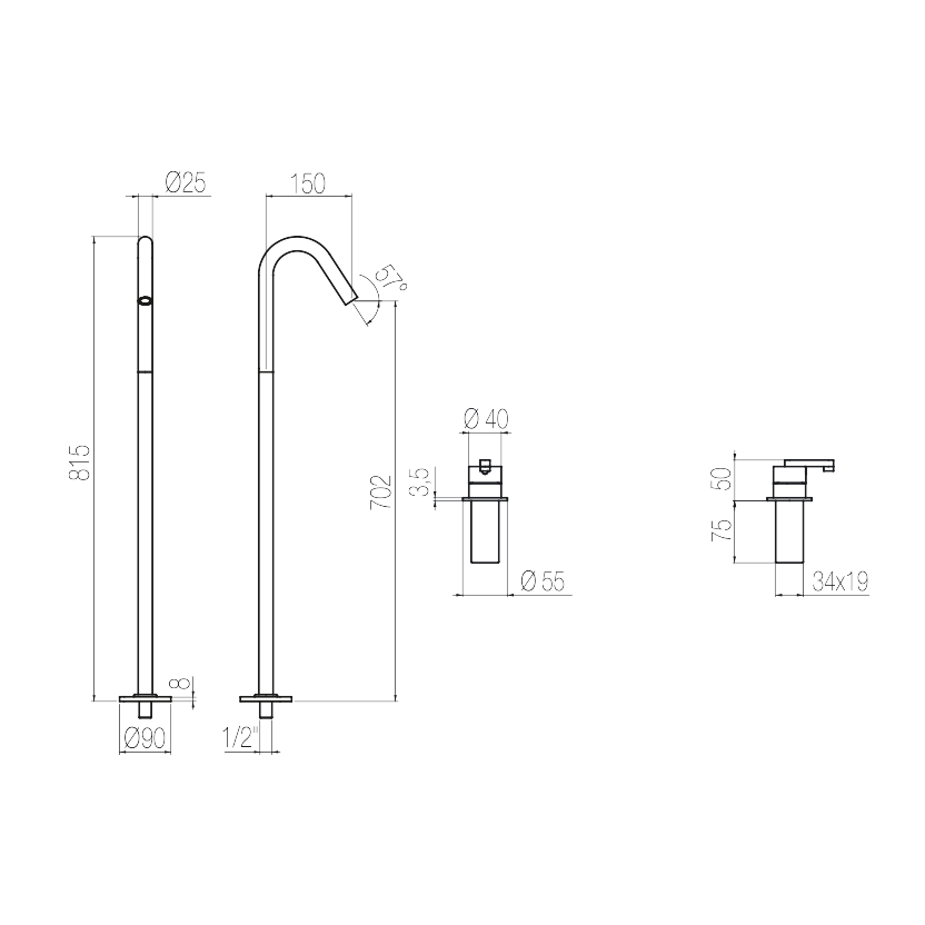 Vòi chậu lavabo chân dài gắn sàn bằng stainless steel Kira - CHV1