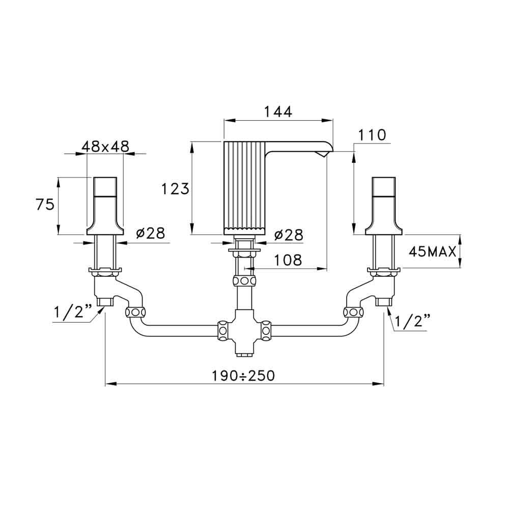 Vòi chậu lavabo 3 lỗ bằng đồng Casanova - 3222TR