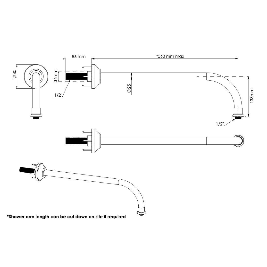  Vòi sen âm tường điều chỉnh nhiệt độ cổ điển bằng đồng, bát sen Ø300mm Drumlea - Shower Wall 