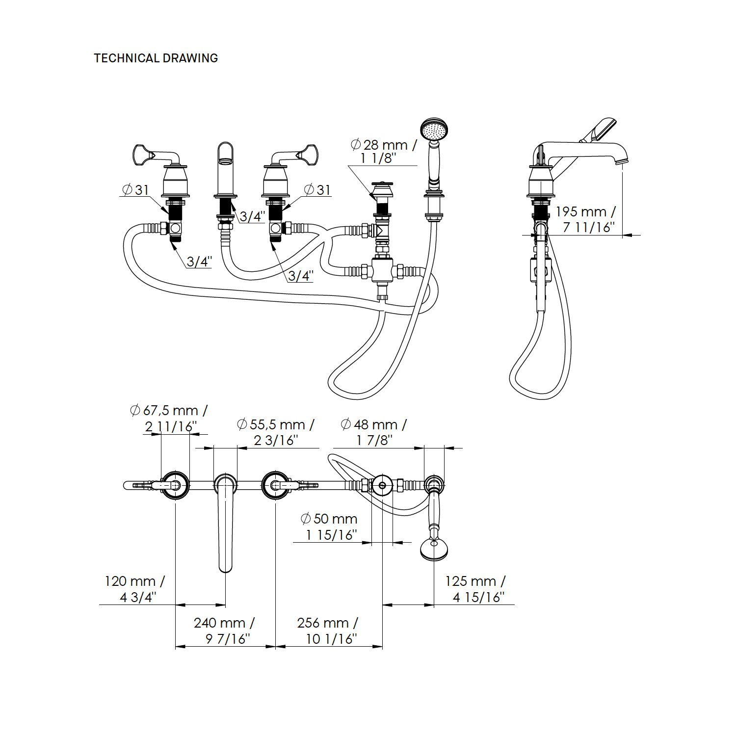  Vòi bồn tắm bốn lỗ cổ điển bằng đồng Drumlea - D1684 