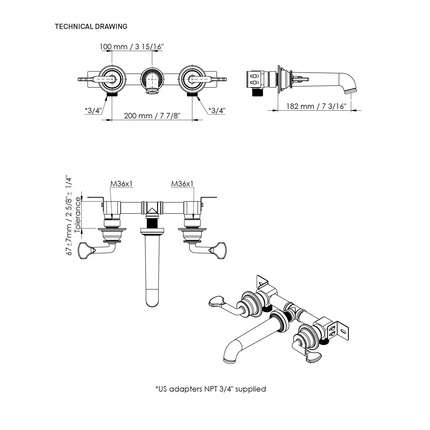  Vòi bồn tắm gắn tường cổ điển bằng đồng Drumlea - D1685 