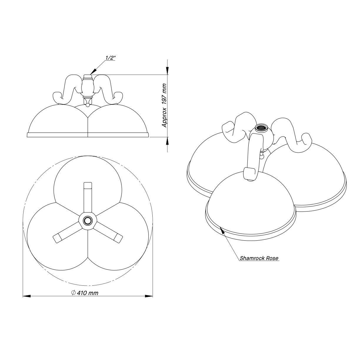  Vòi sen cây gắn tường điều chỉnh nhiệt độ cổ điển bằng đồng - Shower Shamrock HH 