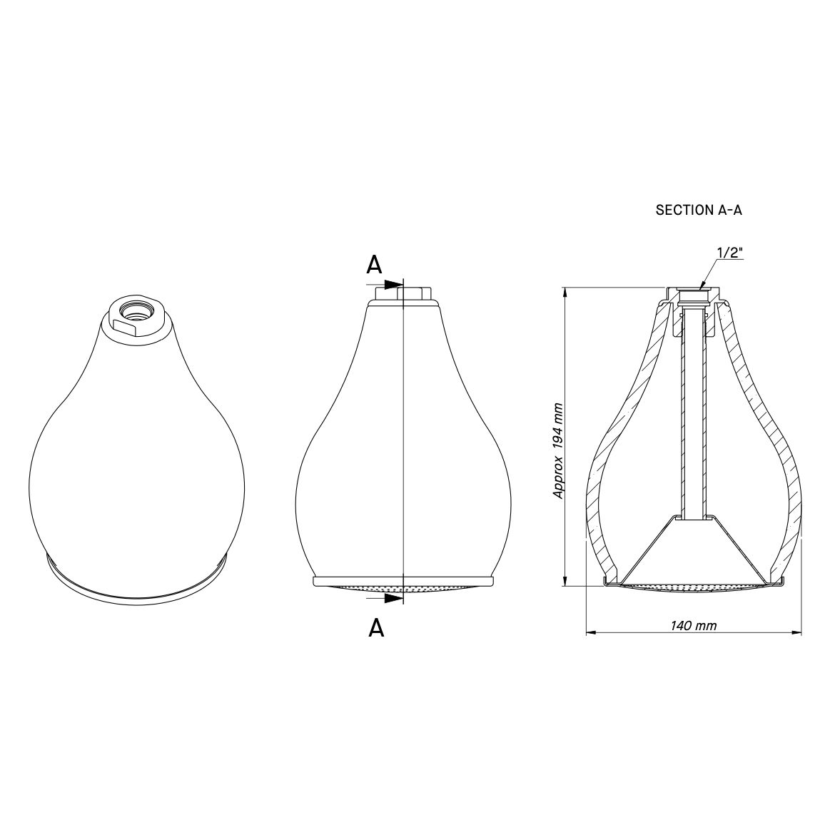  Vòi sen cây gắn tường điều chỉnh nhiệt độ cổ điển bằng đồng, bát sen Ø300mm Drumlea - Shower Teardrop 