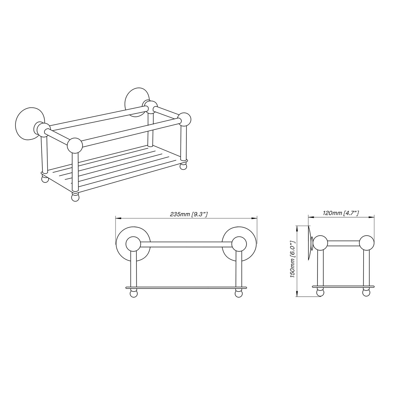  Kệ đựng chai dầu tắm treo tường 190mm cổ điển bằng đồng Drumacc - D2012 