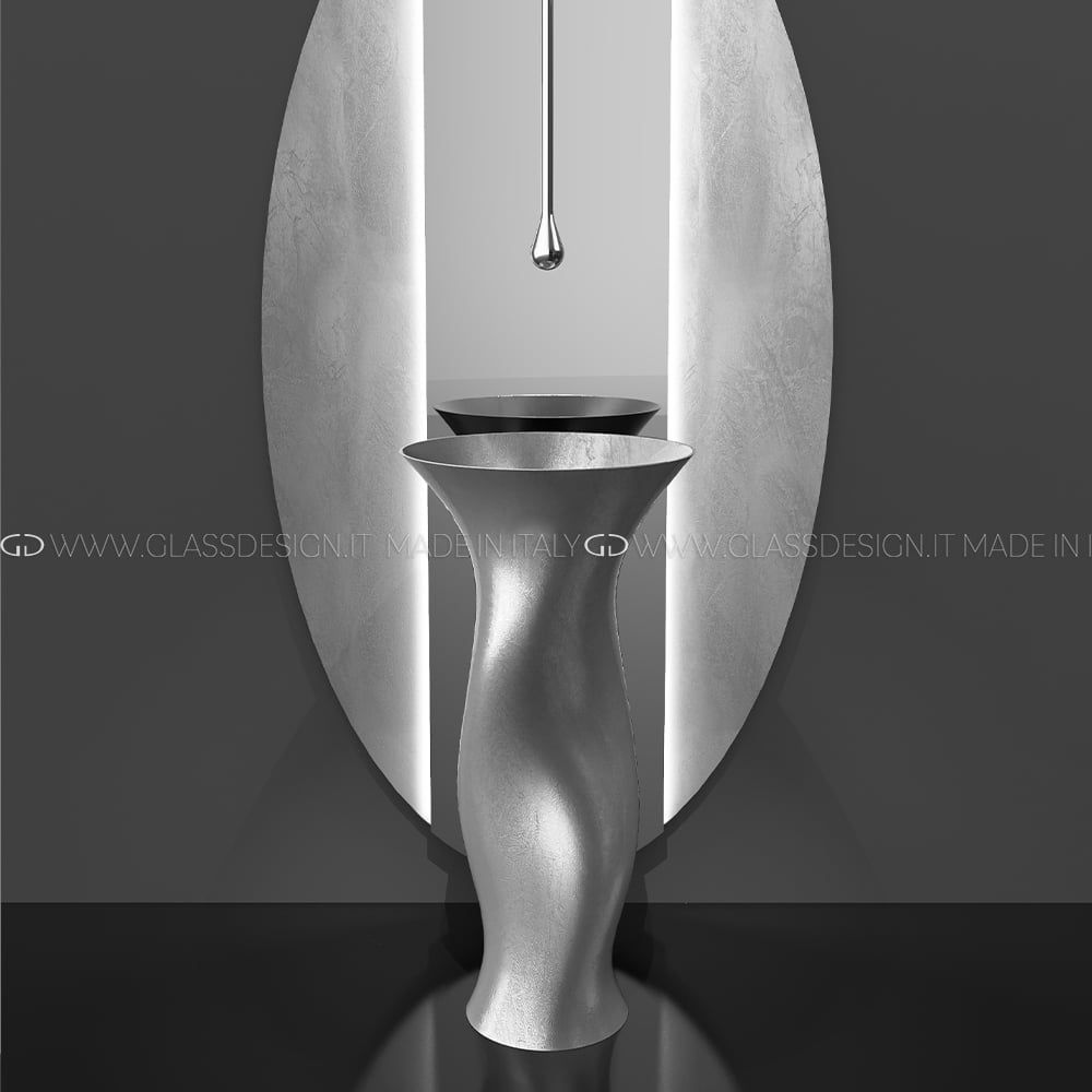  Chậu Lavabo Chân Dài Dame Silver Leaf 3D / Chrome 