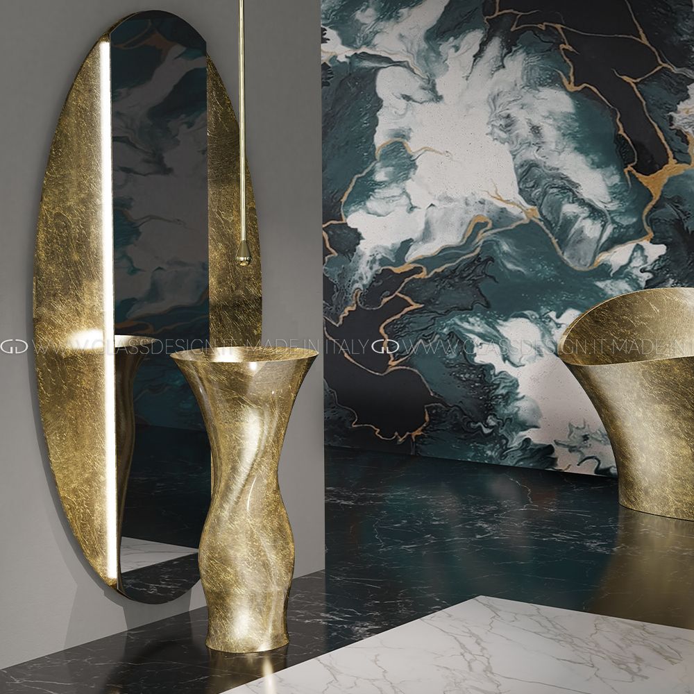  Chậu Lavabo Chân Dài Dame Gold Leaf 3D / Gold 