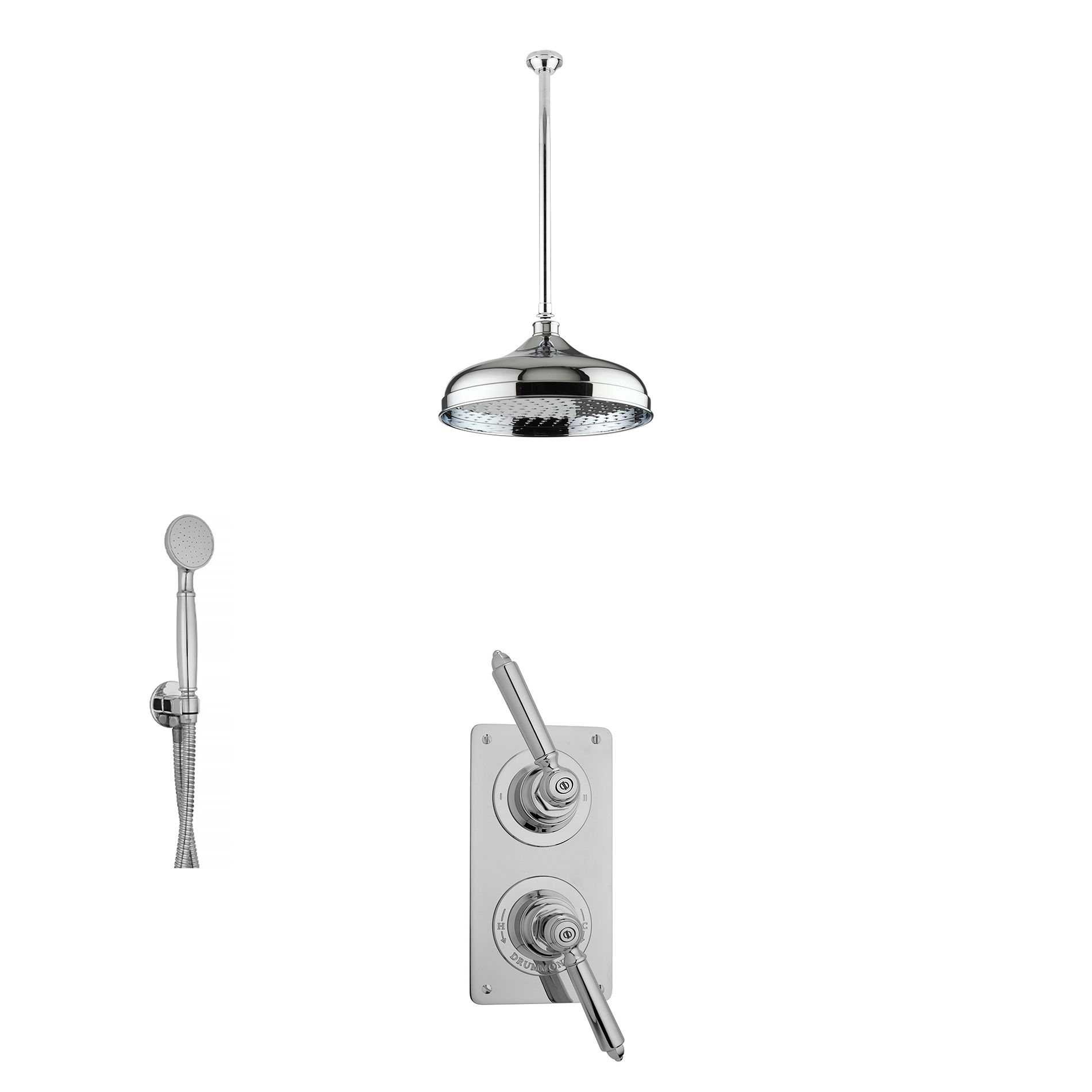  Vòi sen âm trần điều chỉnh nhiệt độ, bát sen Ø300mm cổ điển bằng đồng Drumche - Shower Ceiling 