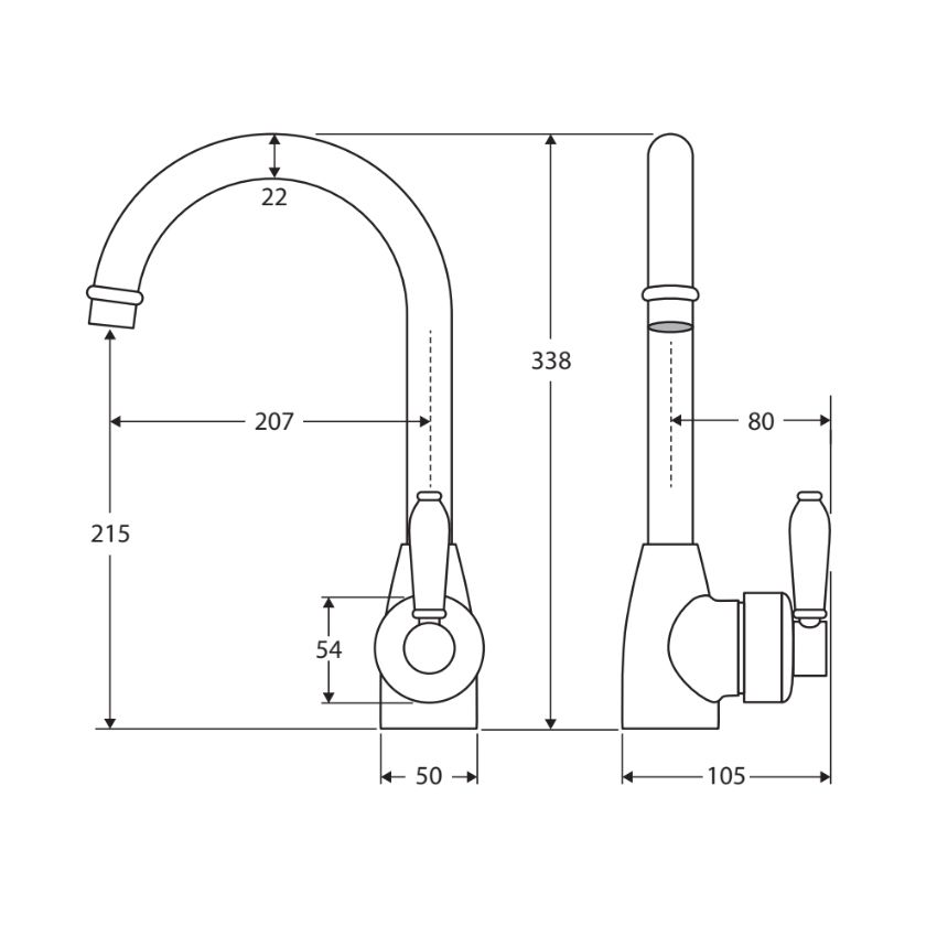 Vòi bếp rửa chén bát cao 338mm xoay 360 độ bằng đồng Ellian - E202109