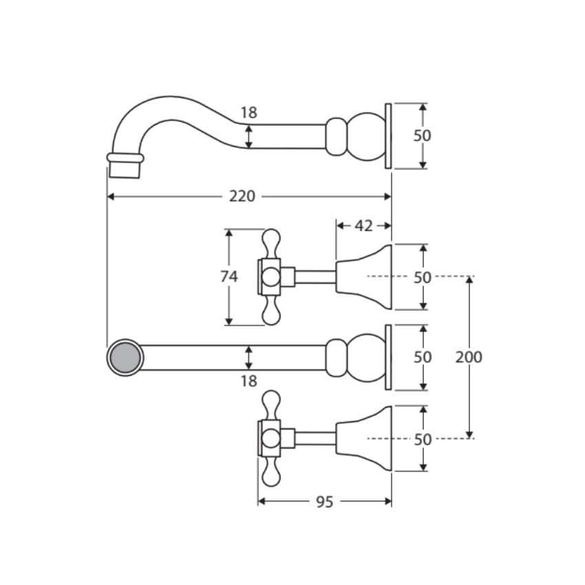 Vòi chậu lavabo gắn tường dài 220mm bằng đồng Ellian - E336102