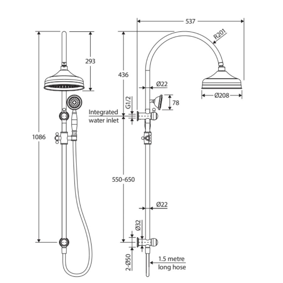 Sen cây gắn tường có sen cầm tay bằng đồng Ellian - E455114