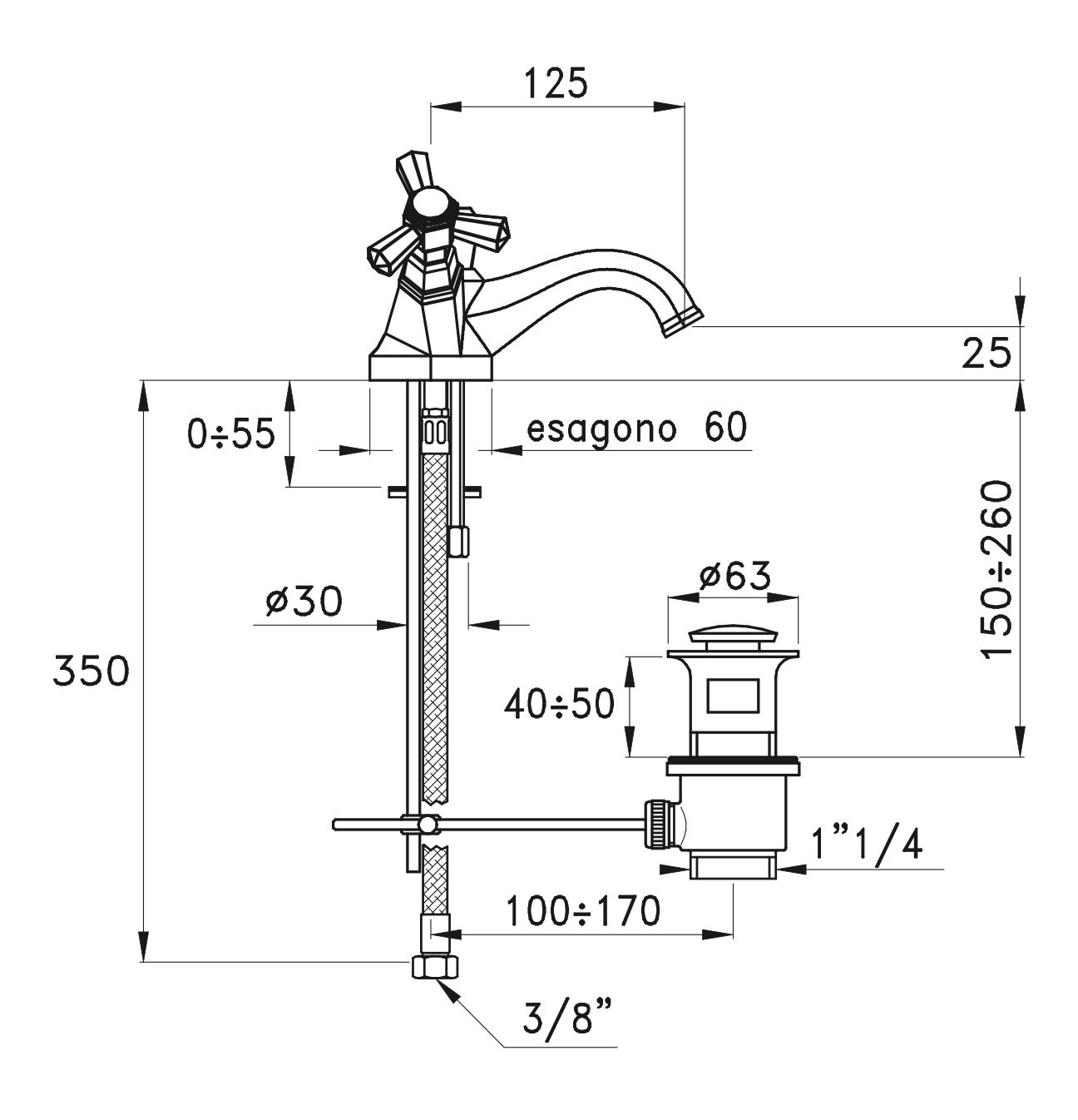Vòi chậu lavabo bằng đồng Eccelsa - 3219