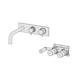  Vòi bồn tắm gắn tường điều chỉnh nhiệt độ 3 lỗ 2 đầu ra dài 240mm bằng đồng Tibò - ETQ5 