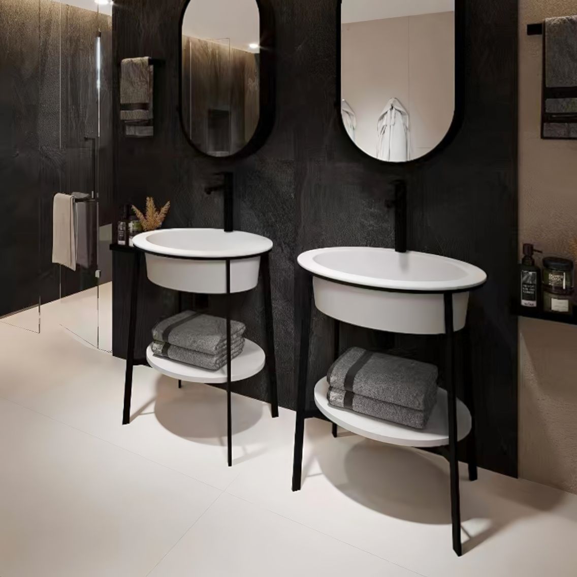Chậu lavabo chân dài oval bằng ceramic - FC1001